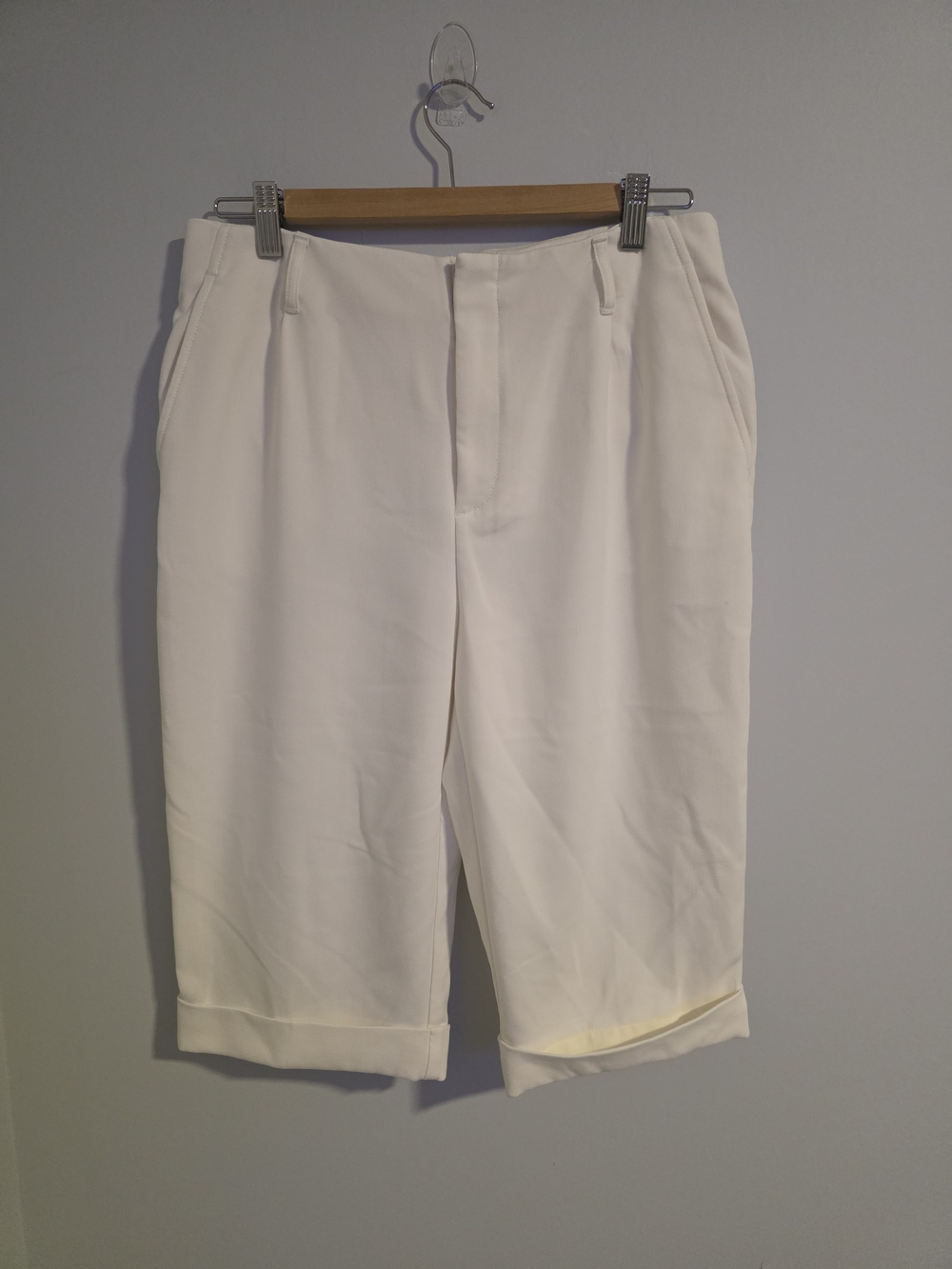 Maeve Anthropologie Cream Tailored Shorts Size 12 Elegant Minimalist Cuffed Hem - Picture 3 of 12